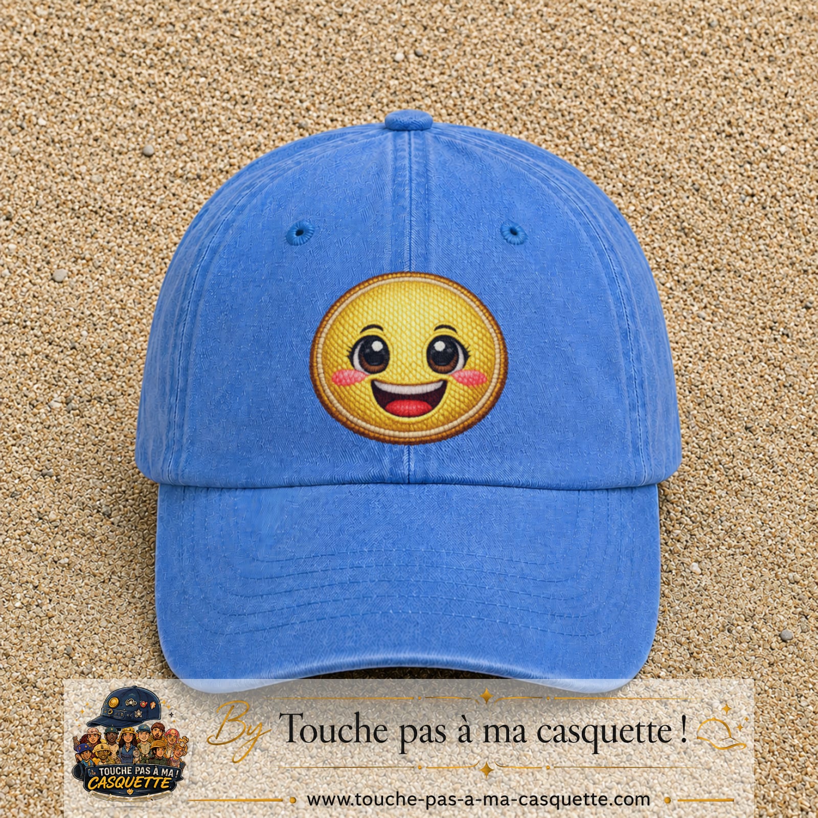 Image principale produit9grosBLC - casquette Bleu ciel délavé avec visuel Emoji souriant 7 cm