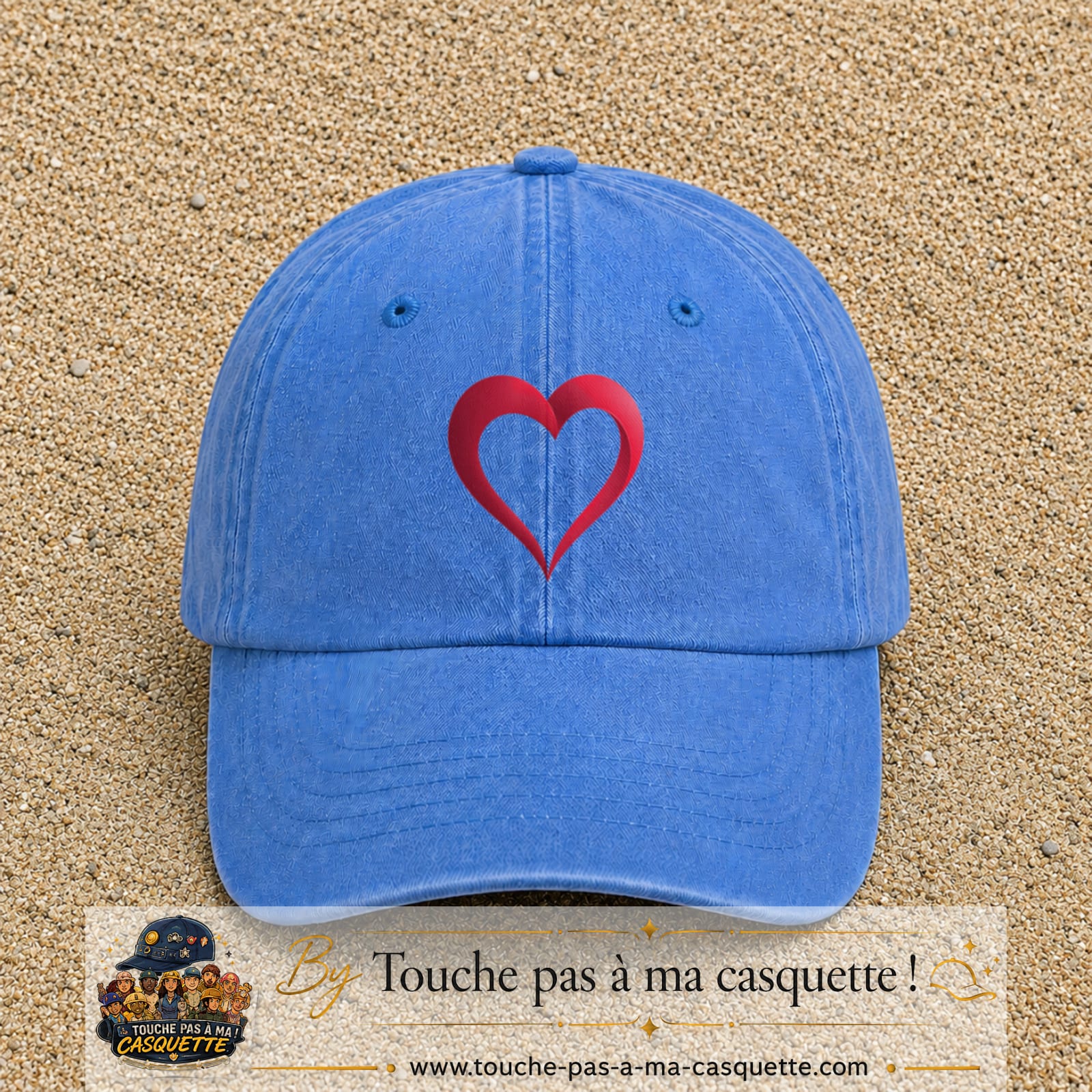 Image principale produit138grosBLC - casquette Bleu ciel délavé avec visuel Cœur rouge 7 cm