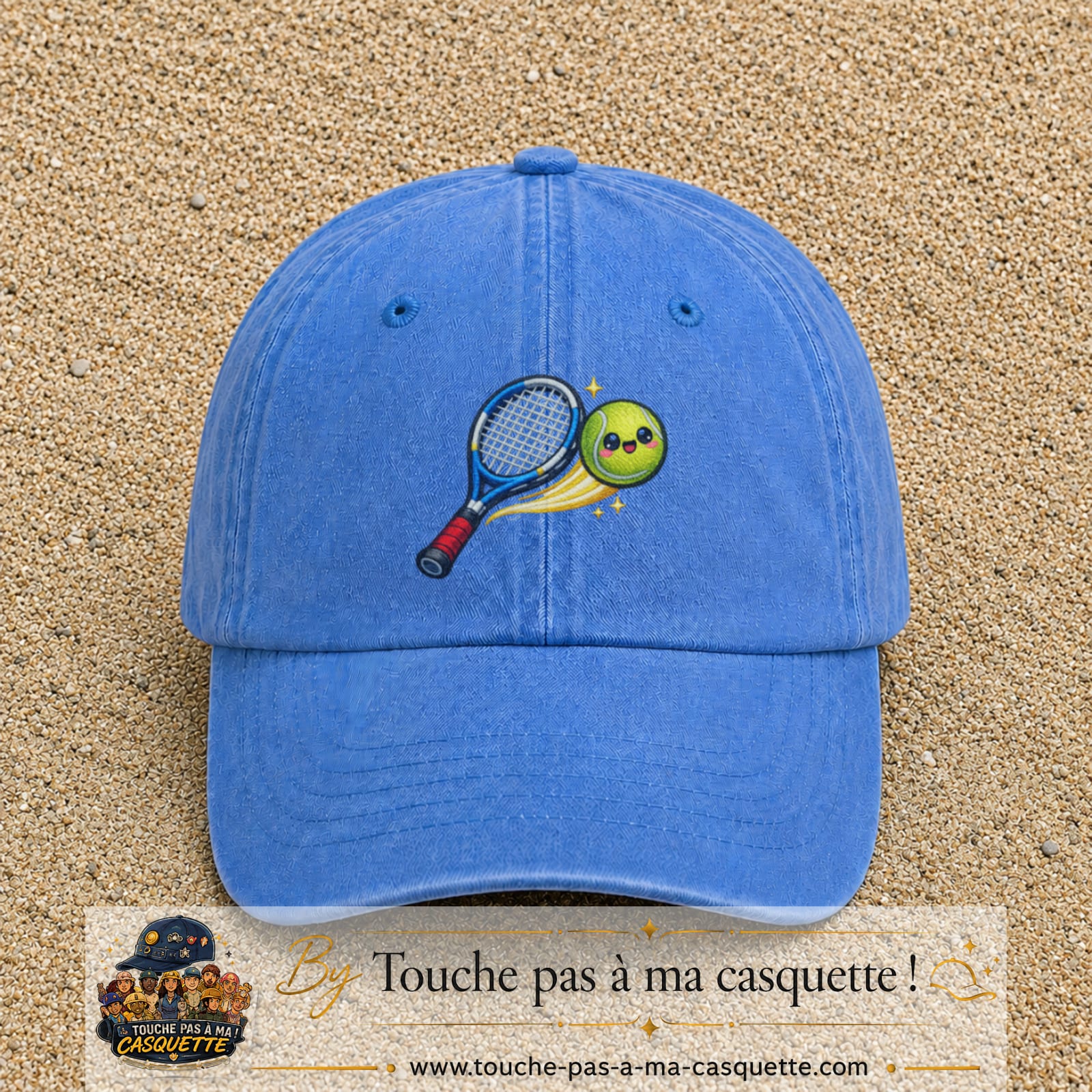 Image principale produit80grosBLC - casquette Bleu ciel délavé avec visuel Tennis raquette balle 7 cm