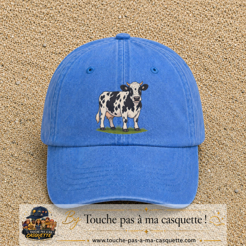 Image principale produit69grosBLC - casquette Bleu ciel délavé avec visuel Vache noir blanc 7 cm