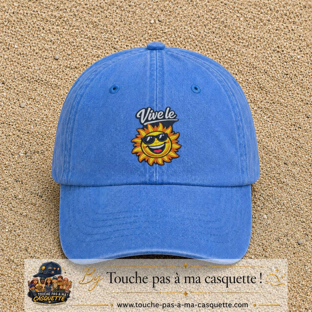 Image principale produit123grosBLC - casquette Bleu ciel délavé avec visuel Vive le soleil 7 cm