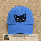 Image principale produit2grosBLC - casquette Bleu ciel délavé avec visuel Chat noir yeux ronds 7 cm