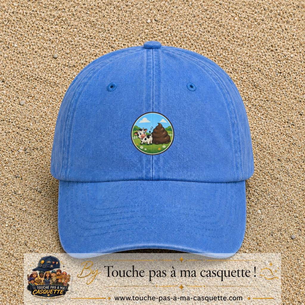 Image principale produit161moyenBLC - casquette Bleu ciel délavé avec visuel Vache humour crotte 5 cm