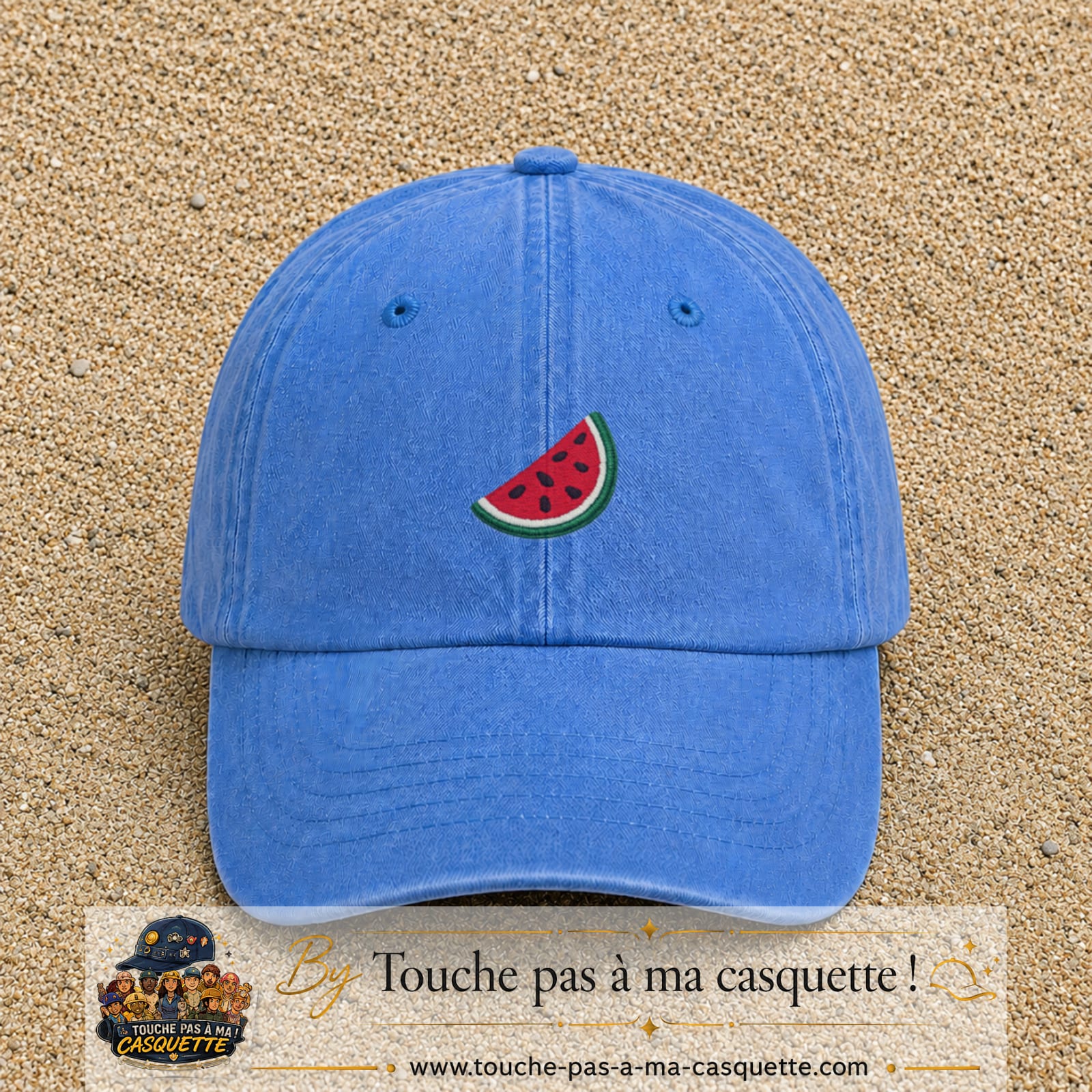 Image principale produit22moyenBLC - casquette Bleu ciel délavé avec visuel Pastèque 5 cm