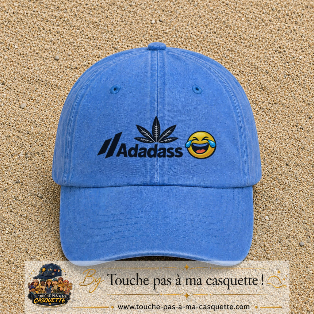 Image principale produit37moyenBLC - casquette Bleu ciel délavé avec visuel Adadass emoji rieur 5 cm