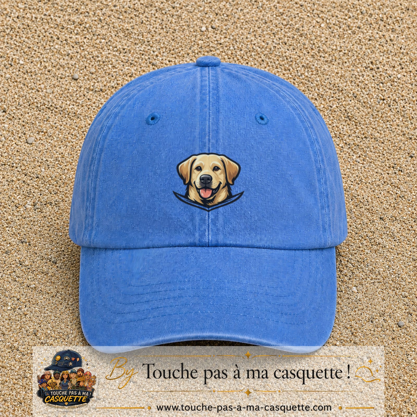 Casquette Bleu ciel délavé 100% coton avec motif Chien labrador souriant 5 cm - image principale