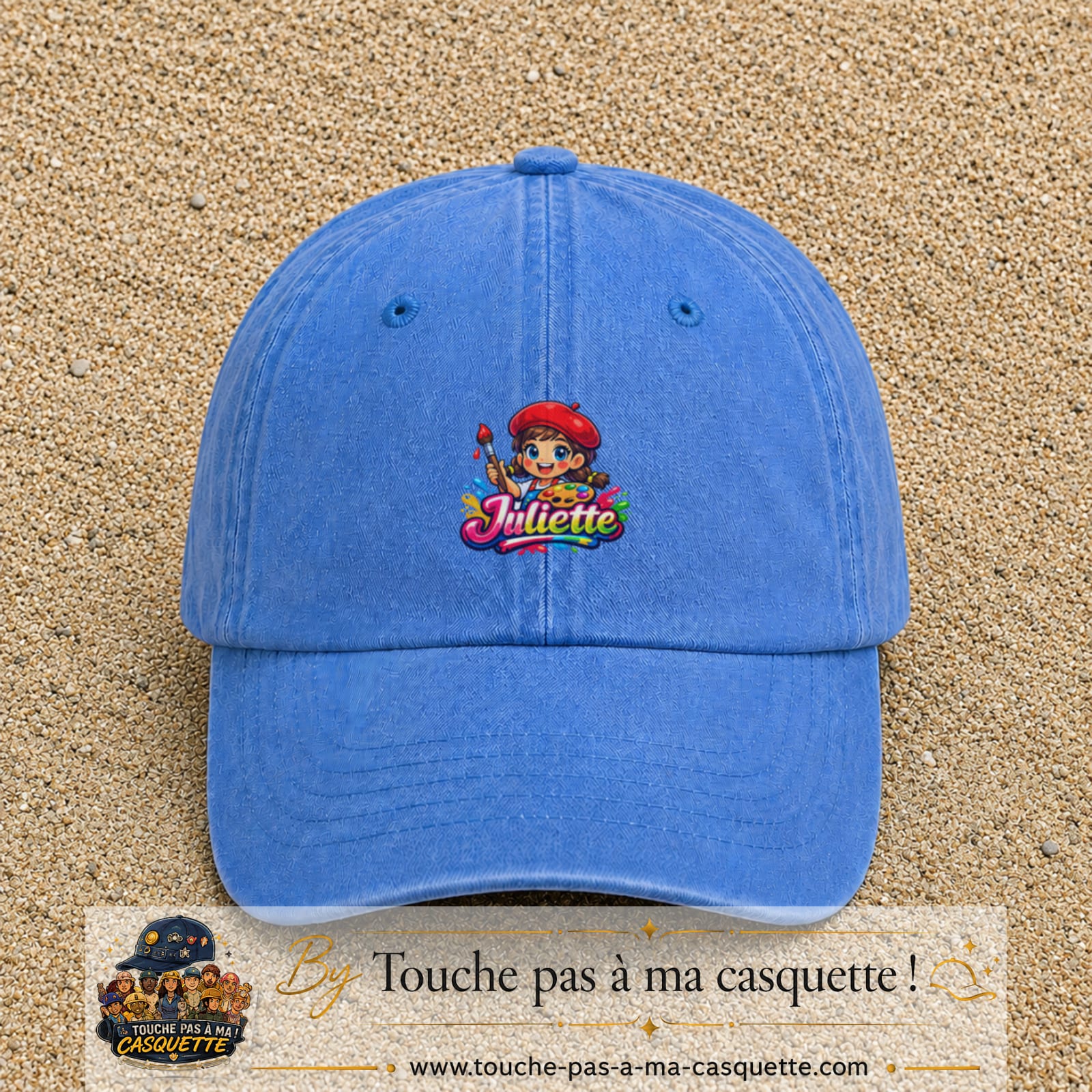Casquette baseball Bleu ciel délavé 100% coton avec motif Juliette 3 cm - image principale