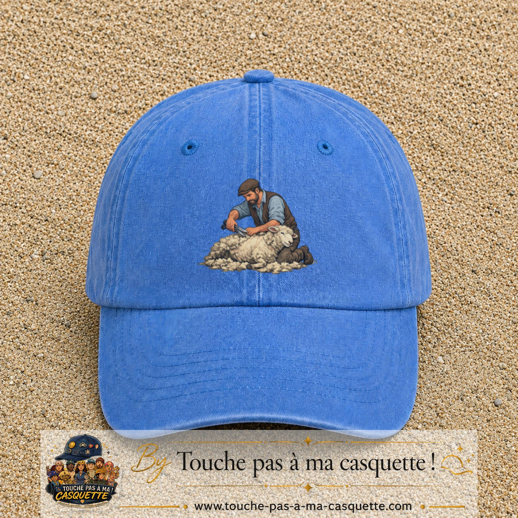 Casquette baseball Bleu ciel délavé 100% coton avec motif Tonte de mouton 7 cm - image principale