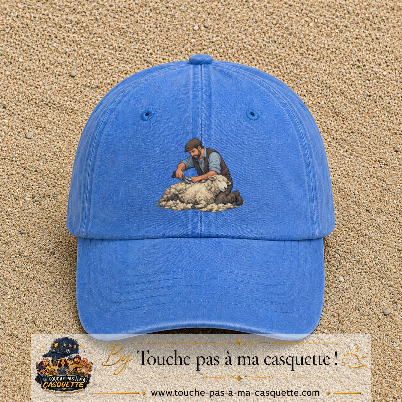 Casquette baseball Bleu ciel délavé 100% coton avec motif Tonte de mouton 7 cm - image principale