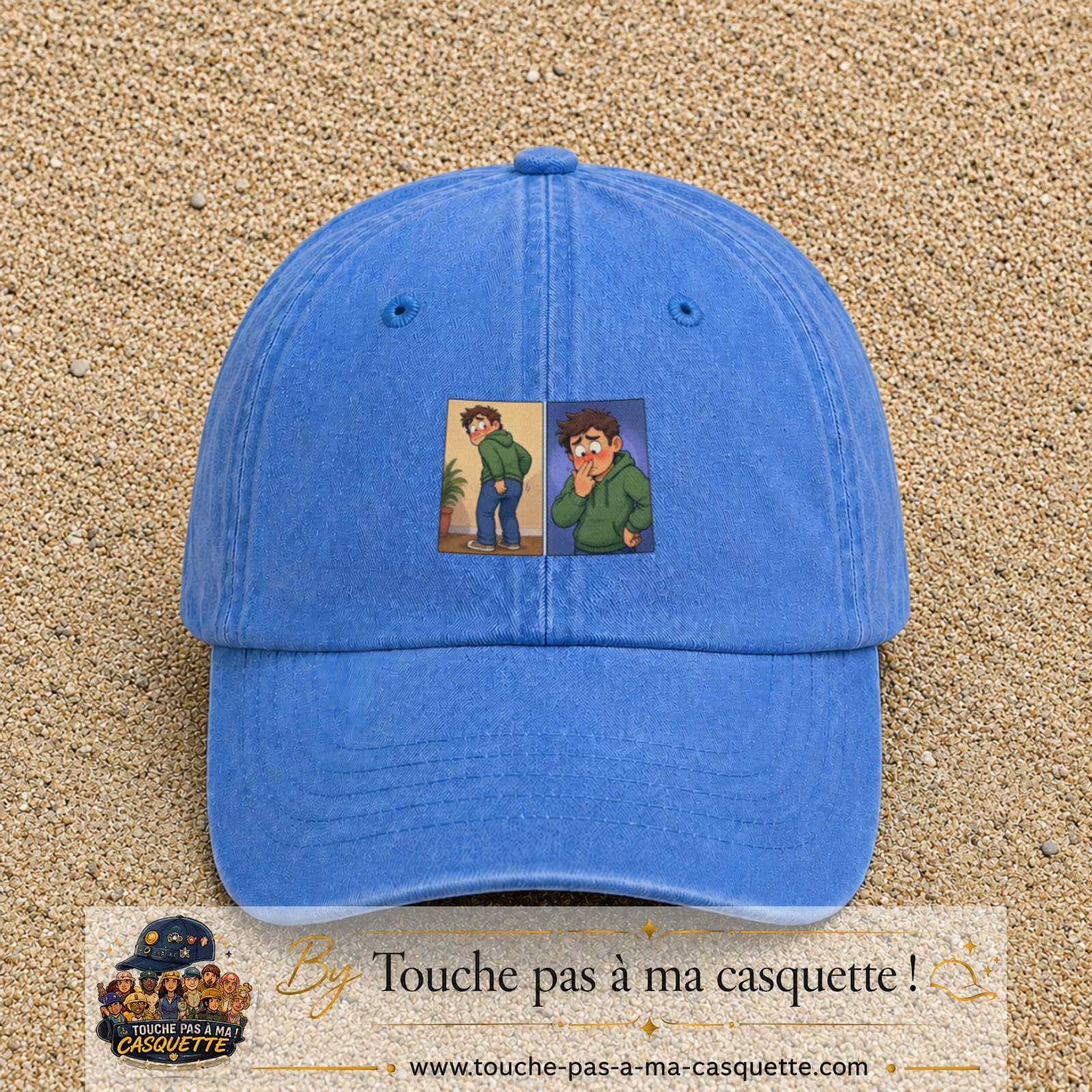 Casquette baseball Bleu ciel délavé 100% coton avec visuel Humour odeur 5 cm - image produit principale