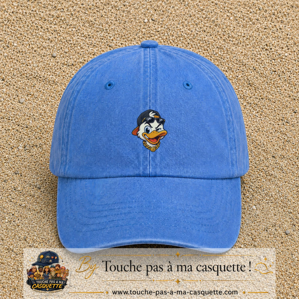 Casquette baseball Bleu ciel délavé 100% coton avec visuel Canard hip-hop clin d’œil 5 cm - image produit principale