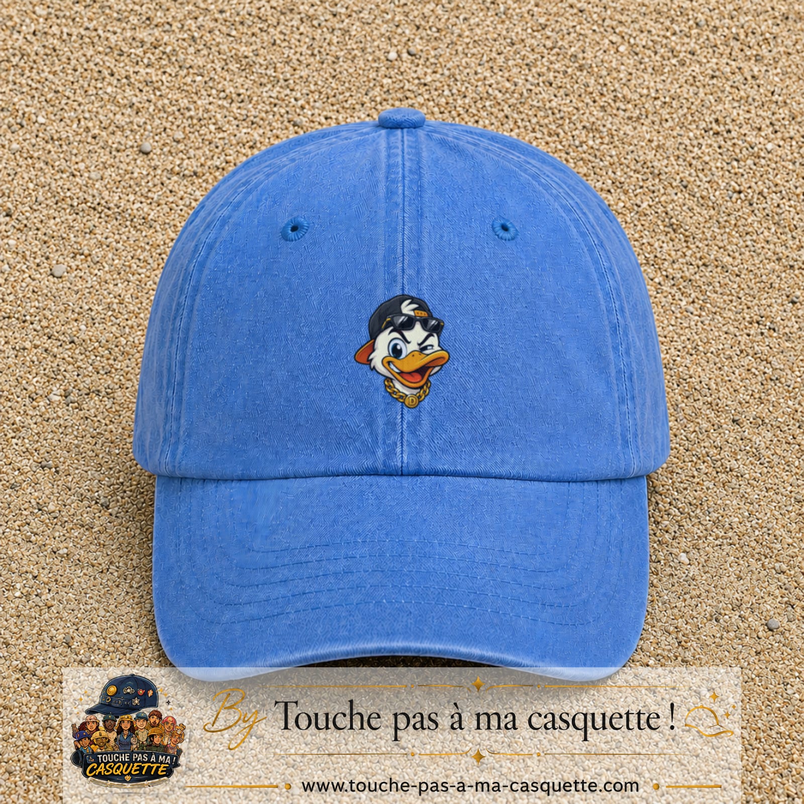 Casquette baseball Bleu ciel délavé 100% coton avec visuel Canard hip-hop clin d’œil 5 cm - image produit principale
