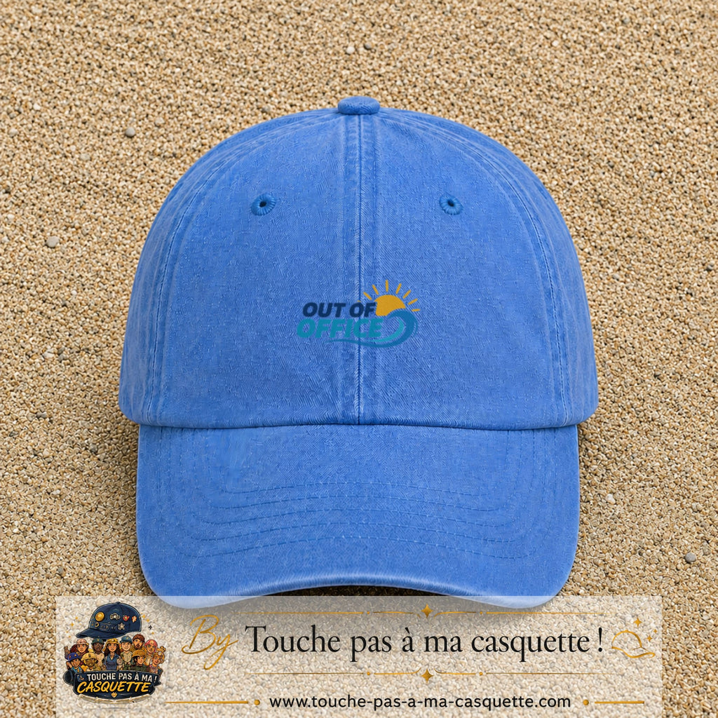 Casquette Bleu ciel délavé 100% coton avec motif Out of Office vague soleil 3 cm - image principale