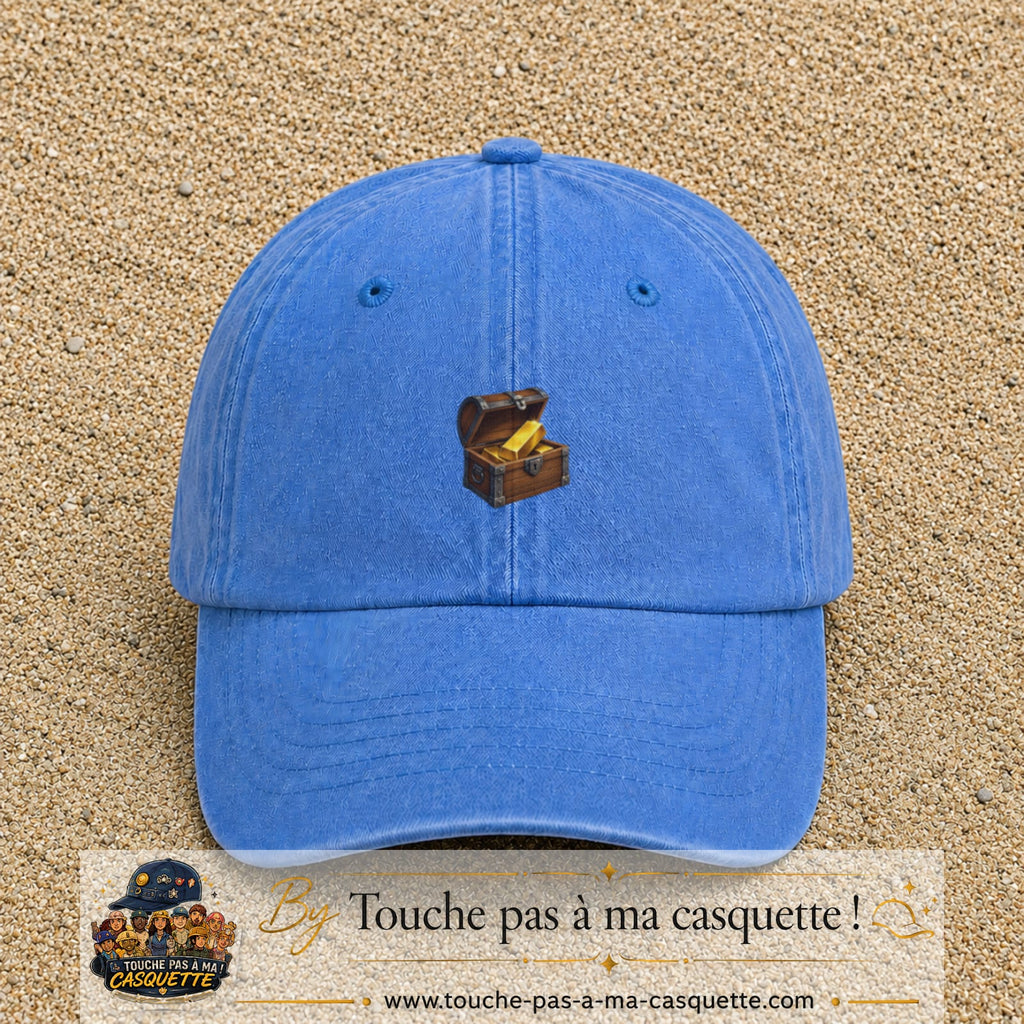 Casquette baseball Bleu ciel délavé 100% coton avec motif Coffre au trésor 3 cm - image principale