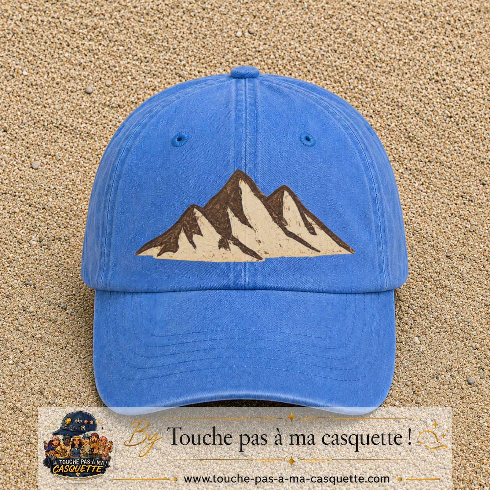 Casquette Bleu ciel délavé 100% coton avec motif Montagnes bohèmes 7 cm - image principale