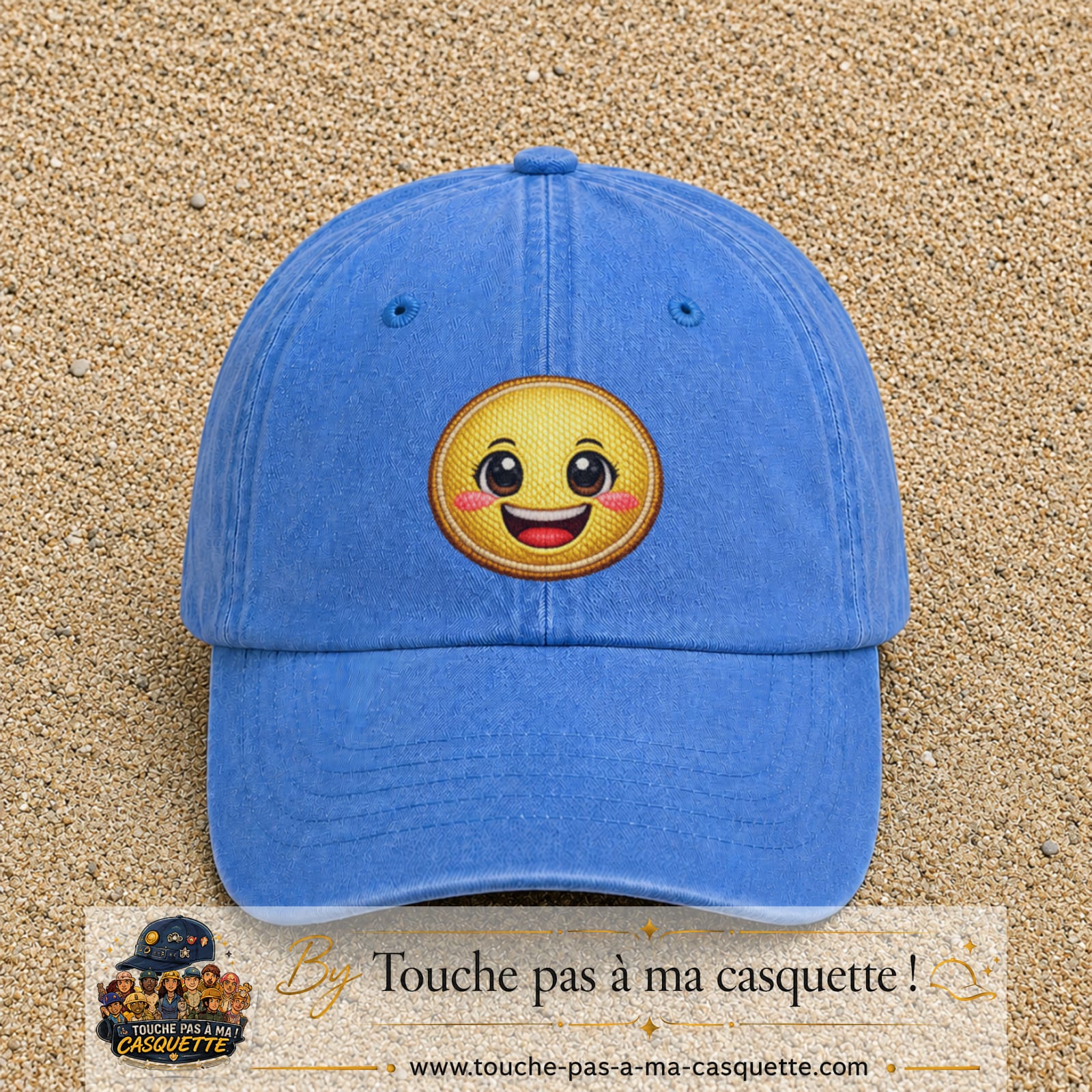 Casquette Bleu ciel délavé motif Smiley joyeux 7 cm - vue principale