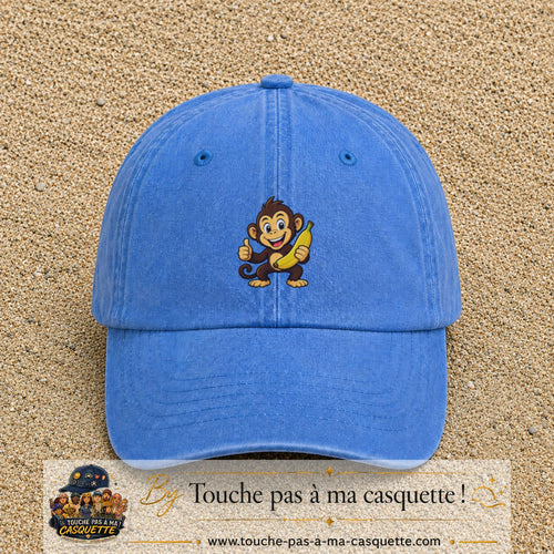 Casquette baseball Bleu ciel délavé 100% coton avec motif Singe à la banane 5 cm - image principale