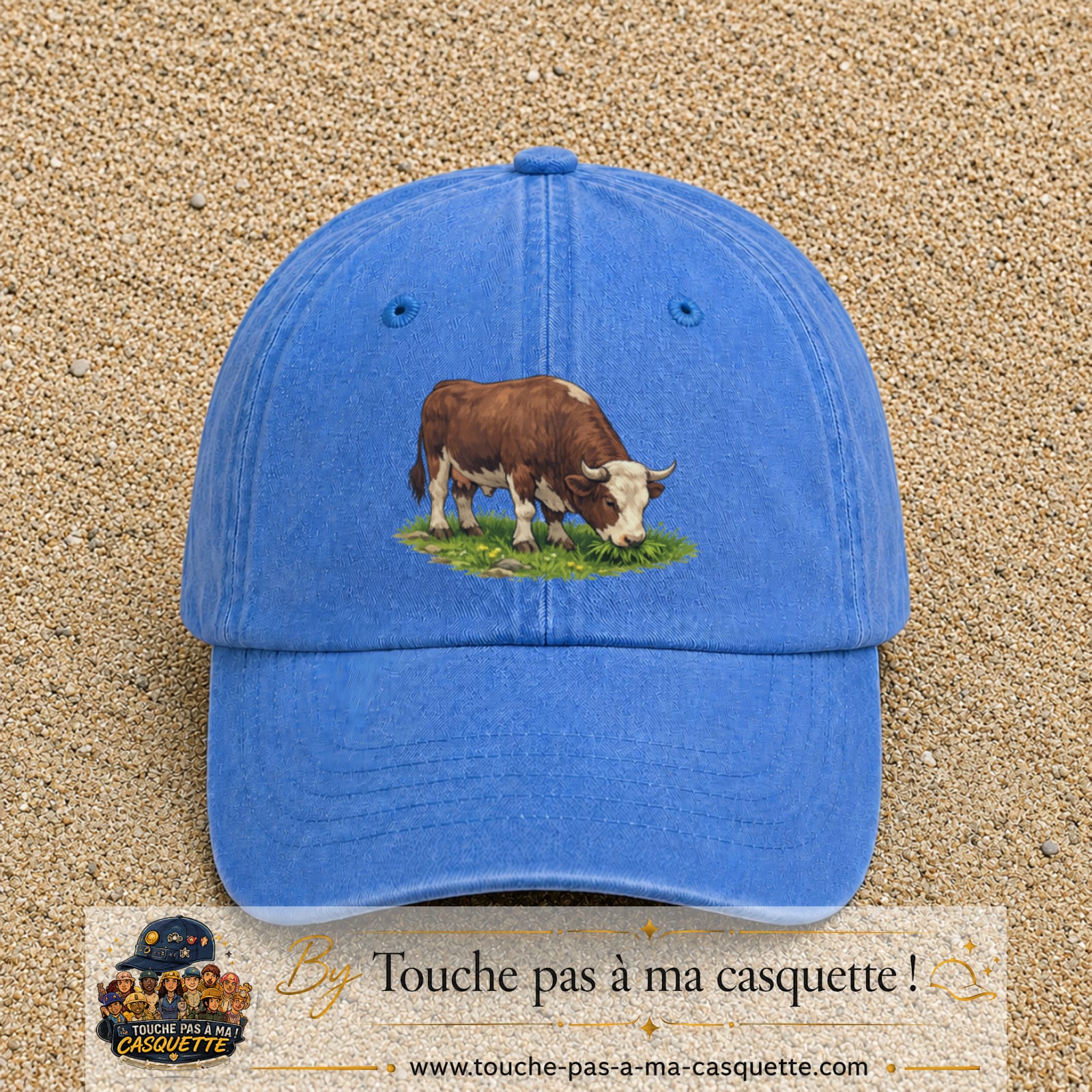 Casquette baseball Bleu ciel délavé 100% coton avec motif Vache brune 7 cm - image principale