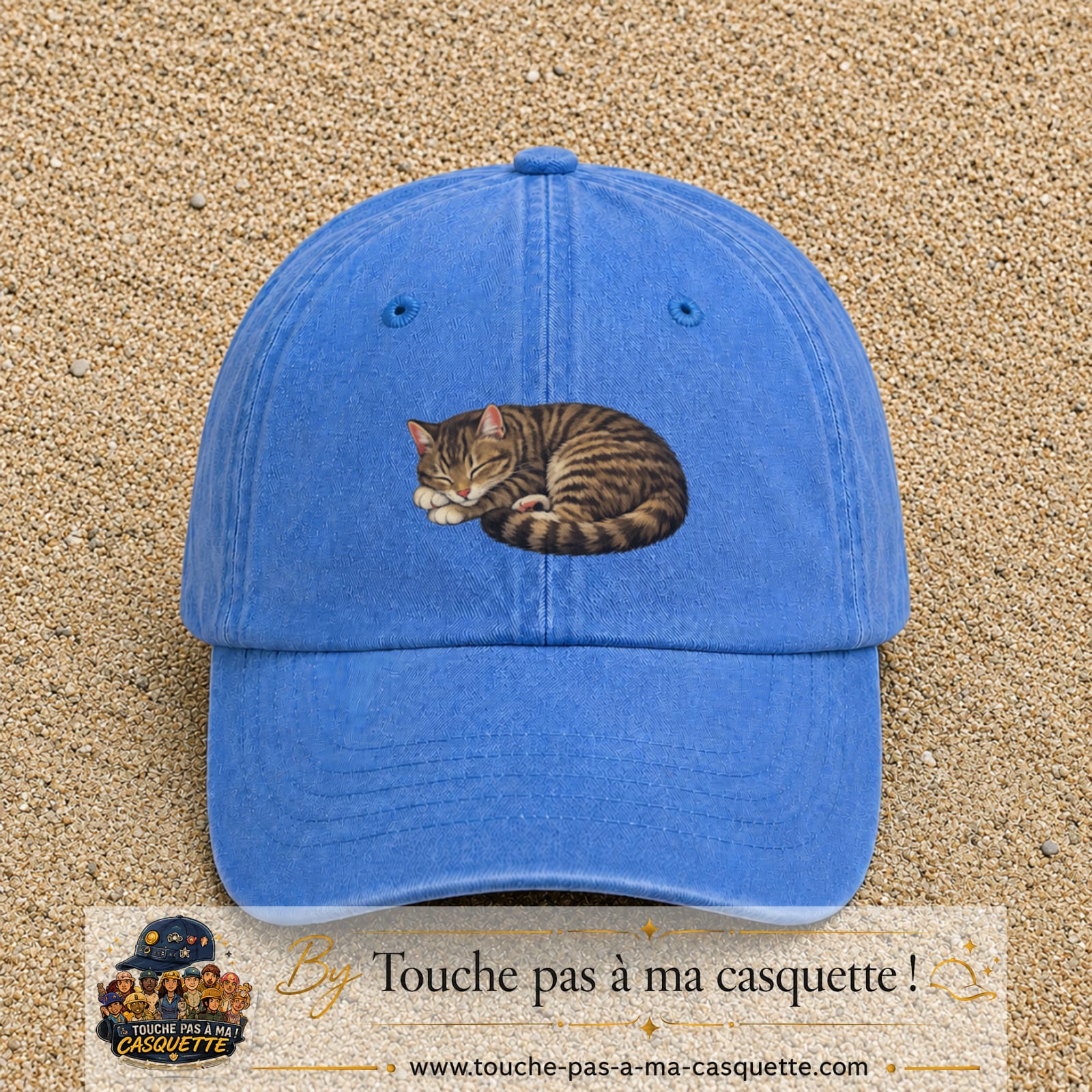 Casquette baseball Bleu ciel délavé 100% coton avec motif Chat endormi 5 cm - image principale