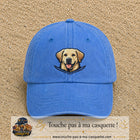 Casquette Bleu ciel délavé 100% coton avec motif Chien labrador souriant 7 cm - image principale