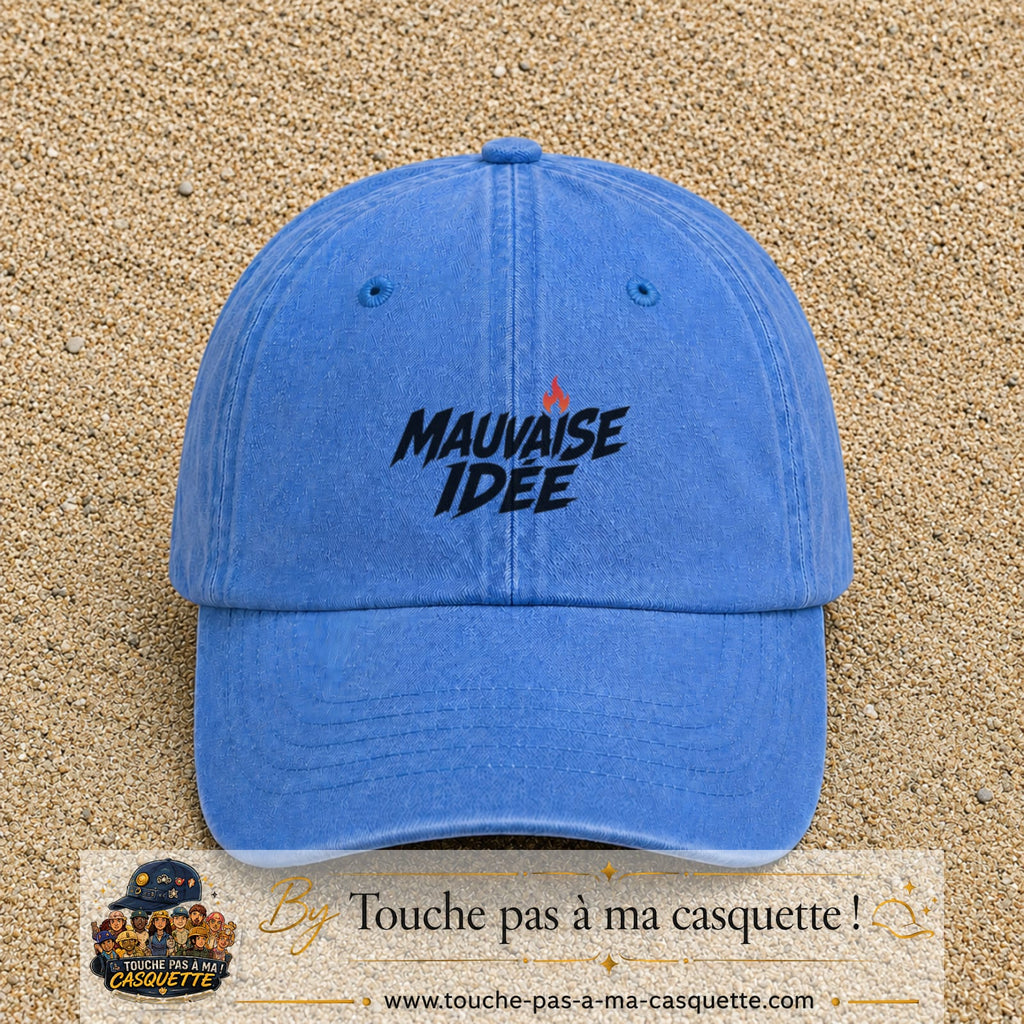 Casquette Bleu ciel délavé 100% coton avec motif Mauvaise idée 5 cm - image principale