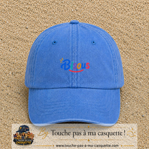 Casquette baseball Bleu ciel délavé 100% coton avec visuel Bisous coloré 3 cm - image produit principale