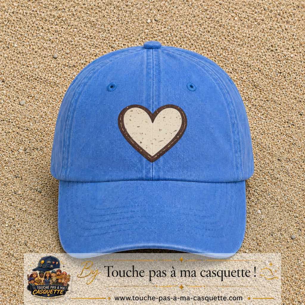 Casquette Bleu ciel délavé 100% coton avec motif Cœur bohème 7 cm - image principale