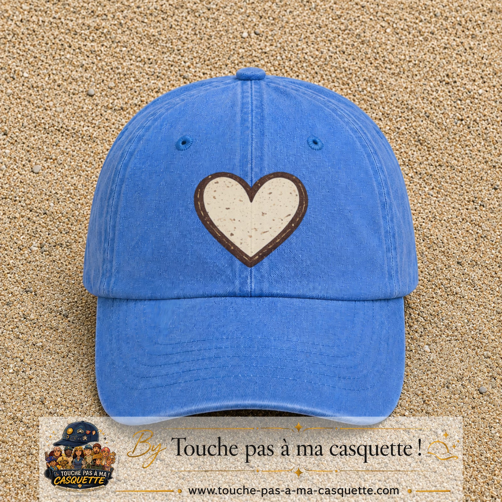 Casquette Bleu ciel délavé 100% coton avec motif Cœur bohème 7 cm - image principale