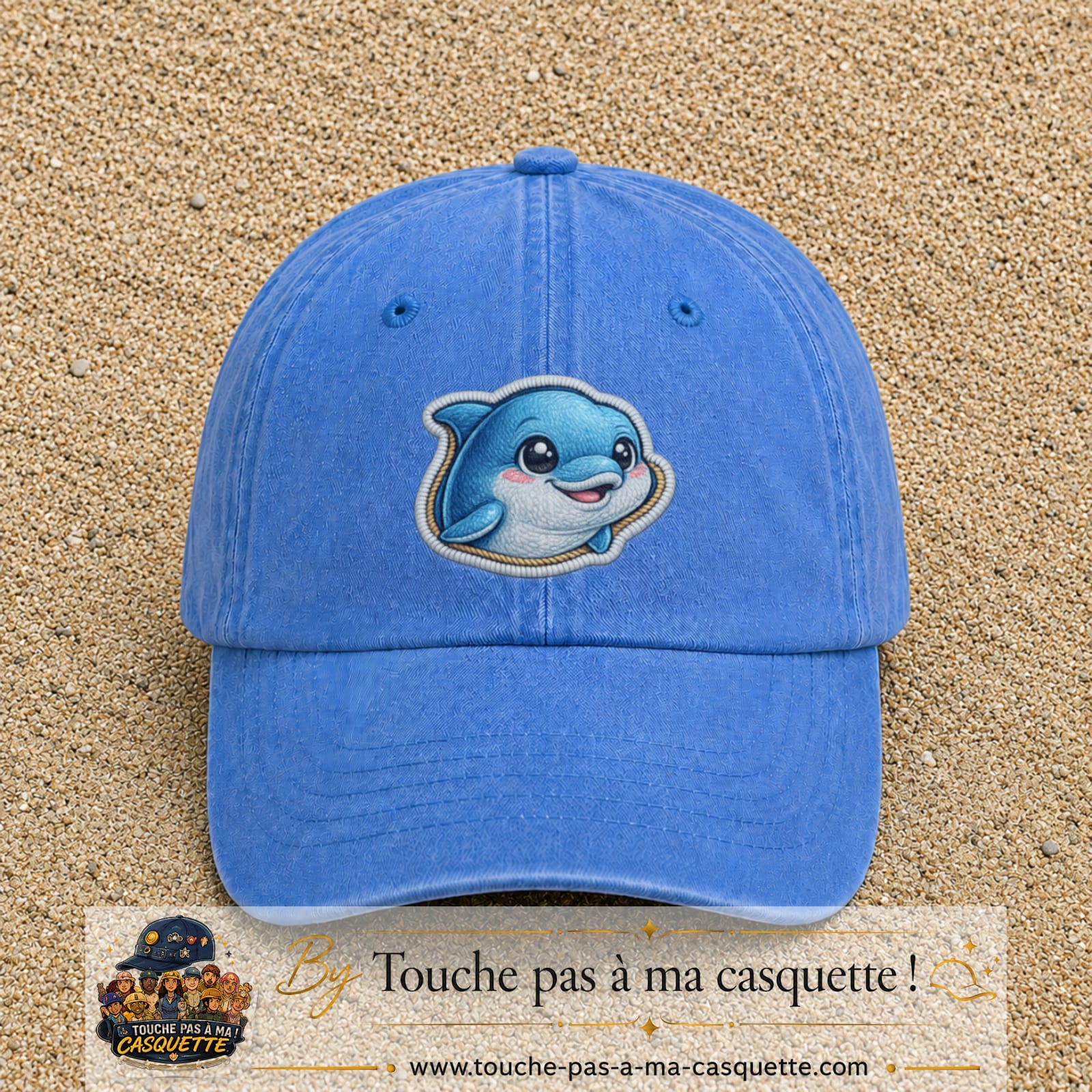 Casquette Bleu ciel délavé motif Dauphin souriant 7 cm - vue principale