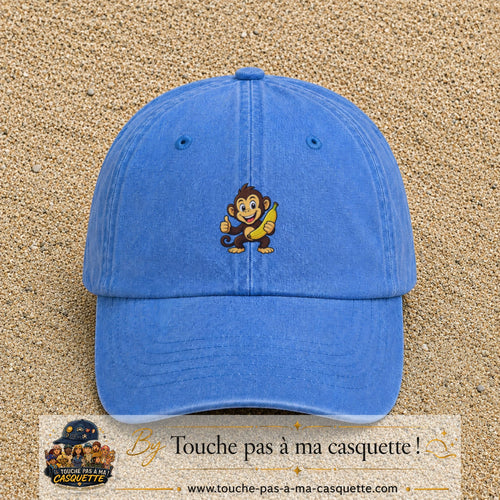 Casquette baseball Bleu ciel délavé 100% coton avec motif Singe à la banane 3 cm - image principale