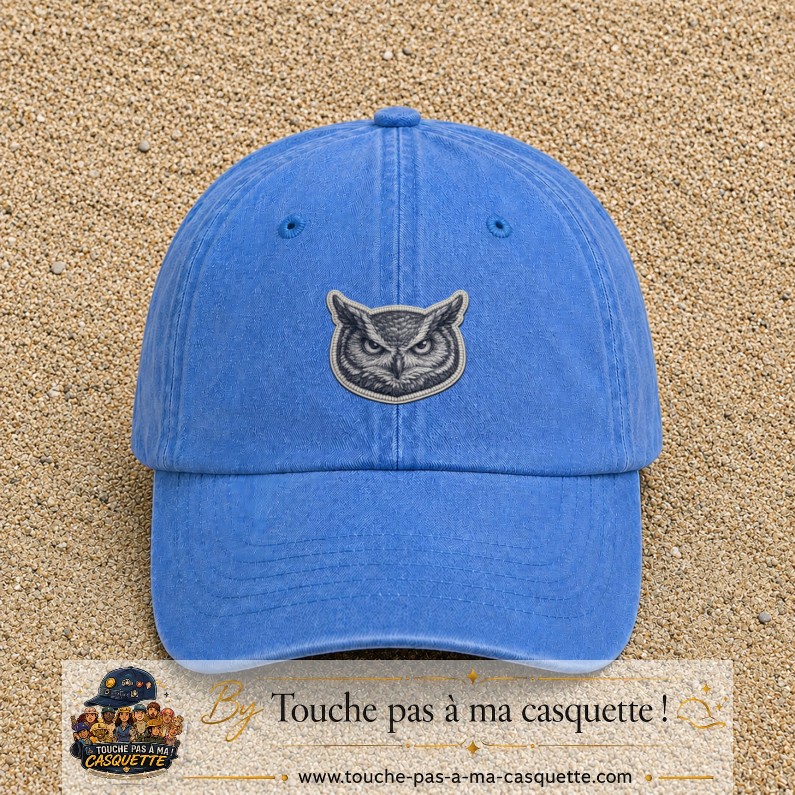 Casquette Bleu ciel délavé motif Hibou sage 5 cm - vue principale
