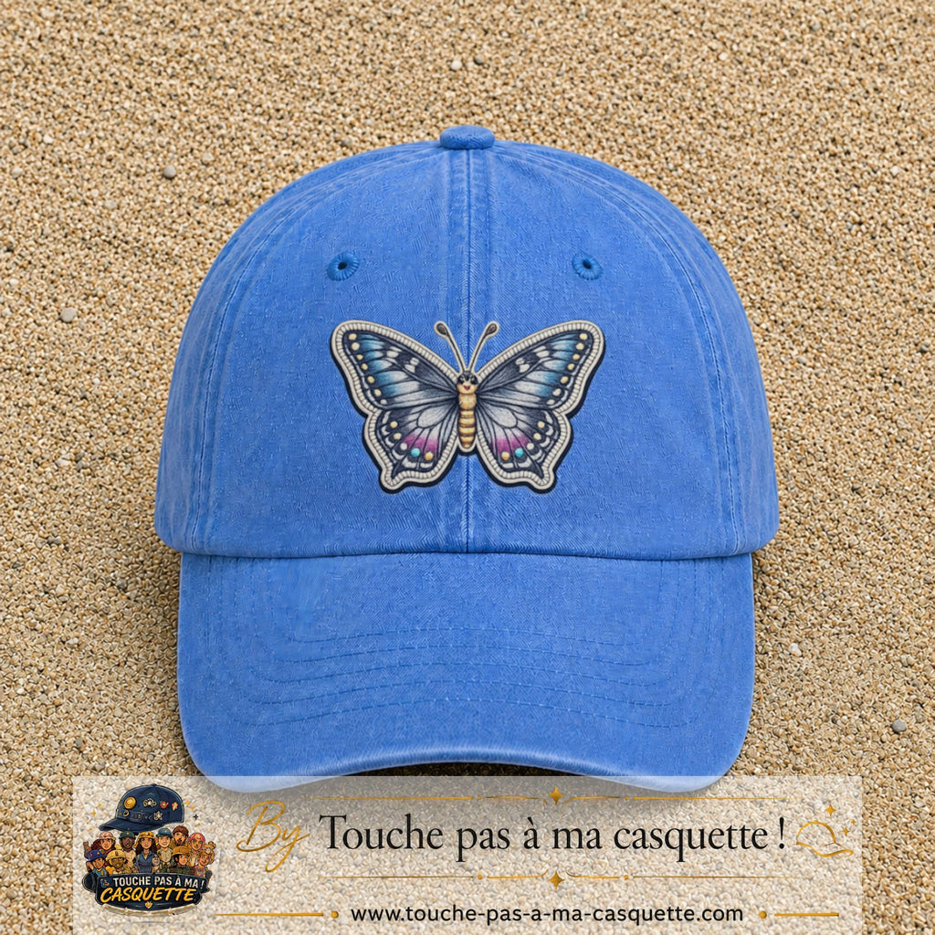 Casquette Bleu ciel délavé motif Papillon enchanté 7 cm - vue principale