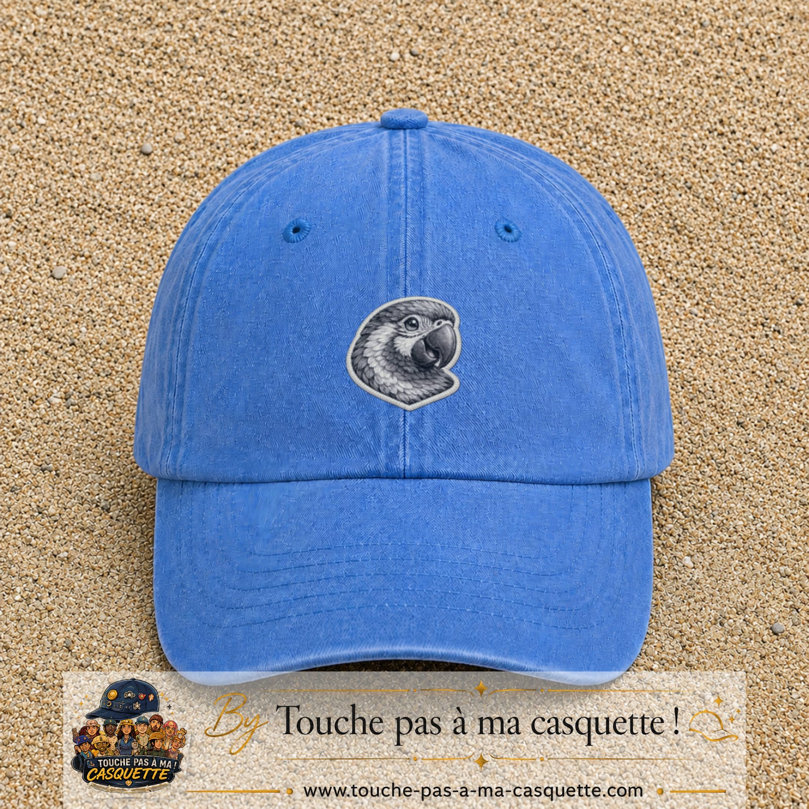 Casquette Bleu ciel délavé motif Perroquet majestueux 5 cm - vue principale
