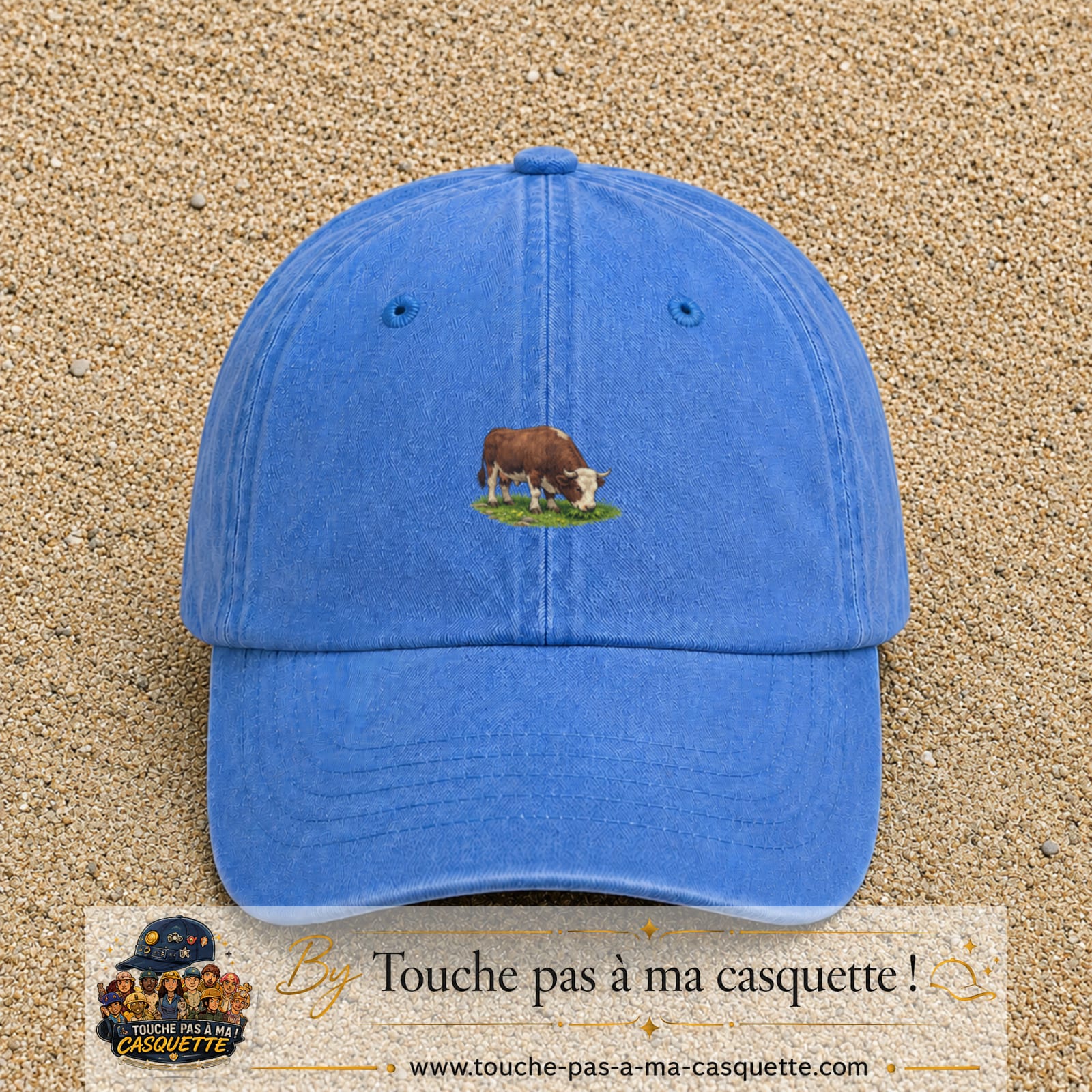 Casquette baseball Bleu ciel délavé 100% coton avec motif Vache brune 3 cm - image principale