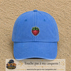 Casquette Bleu ciel délavé motif Fraise gourmande 5 cm - vue principale