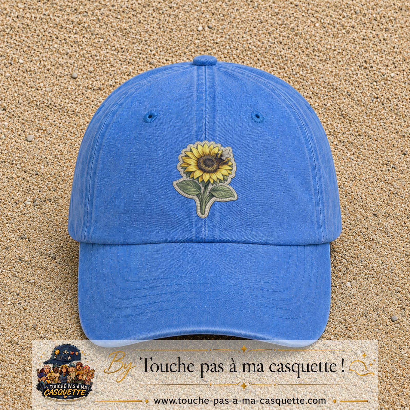 Casquette Bleu ciel délavé motif Tournesol patch 7 cm - vue principale