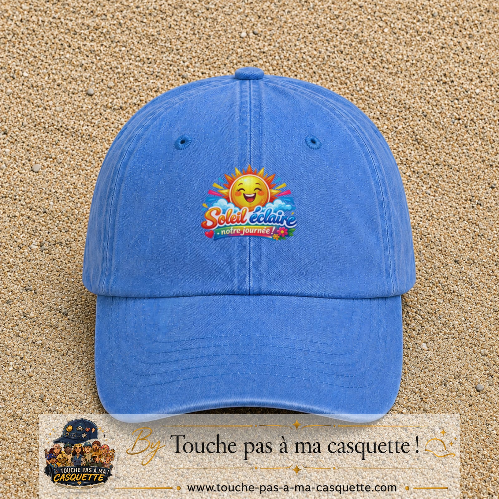 Casquette baseball Bleu ciel délavé 100% coton avec motif Soleil éclaire notre journée 7 cm - image principale