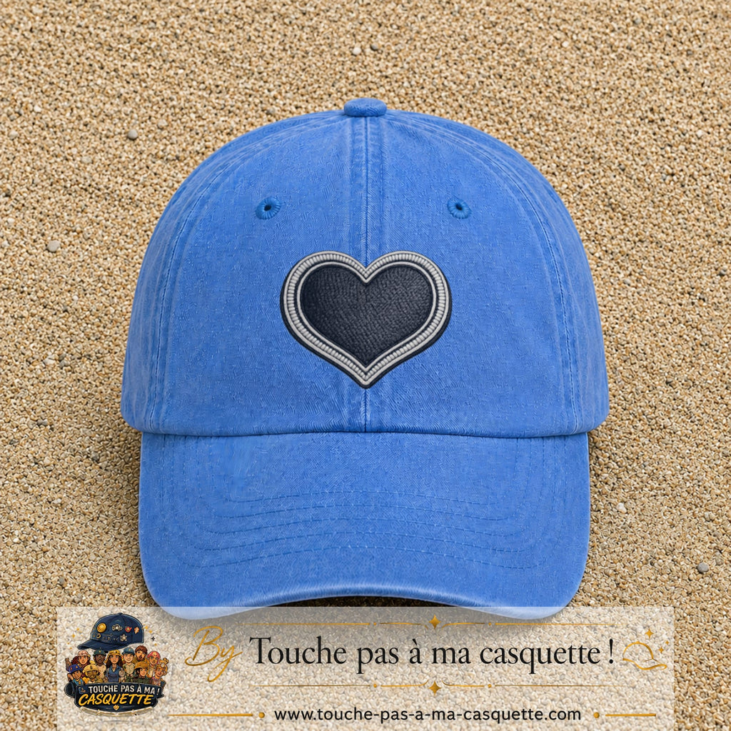 Casquette Bleu ciel délavé motif Cœur velours 7 cm - vue principale