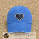Casquette Bleu ciel délavé motif Cœur velours 7 cm - vue principale