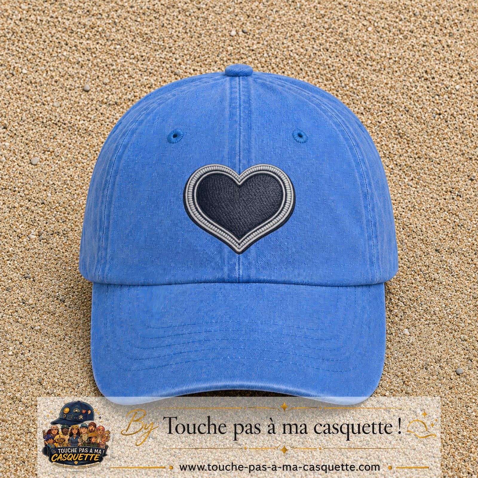 Casquette Bleu ciel délavé motif Cœur velours 7 cm - vue principale