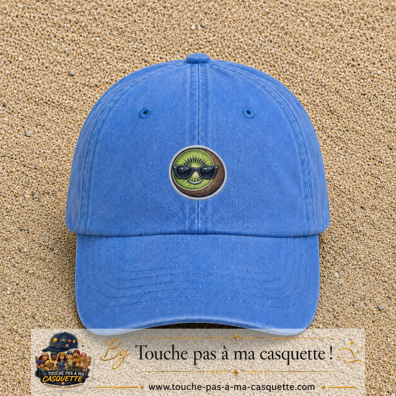 Casquette Bleu ciel délavé motif Kiwi avec lunettes 5 cm - vue principale