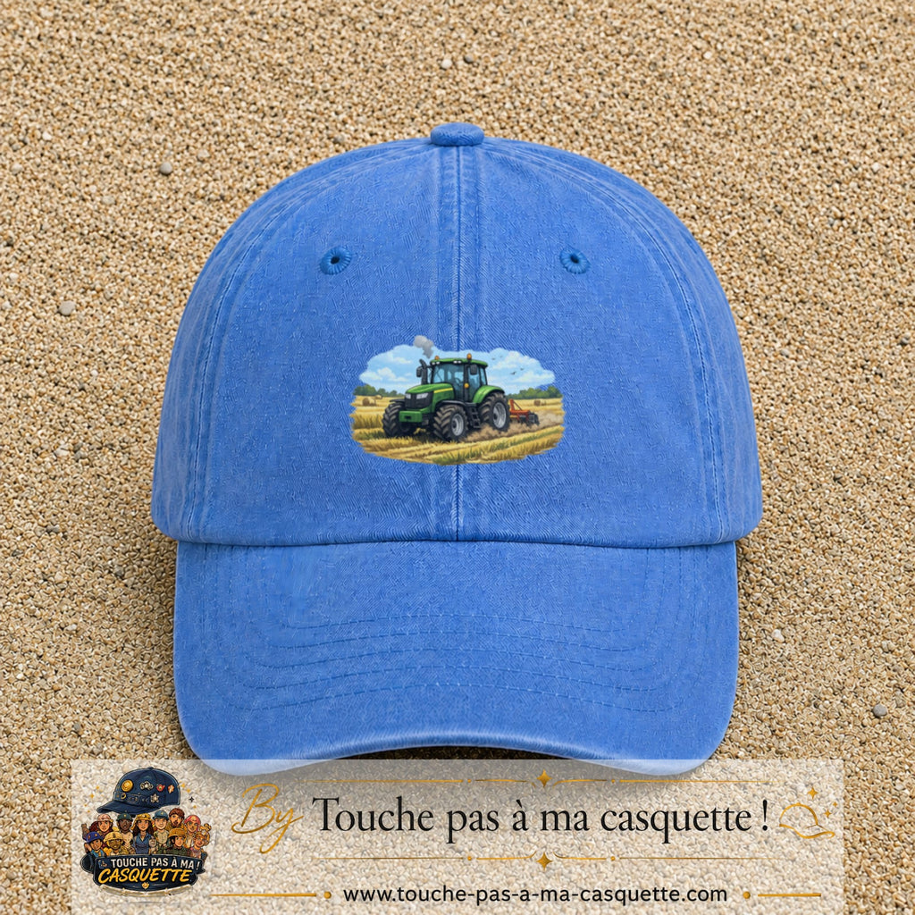 Casquette baseball Bleu ciel délavé 100% coton avec motif Tracteur agricole 5 cm - image principale