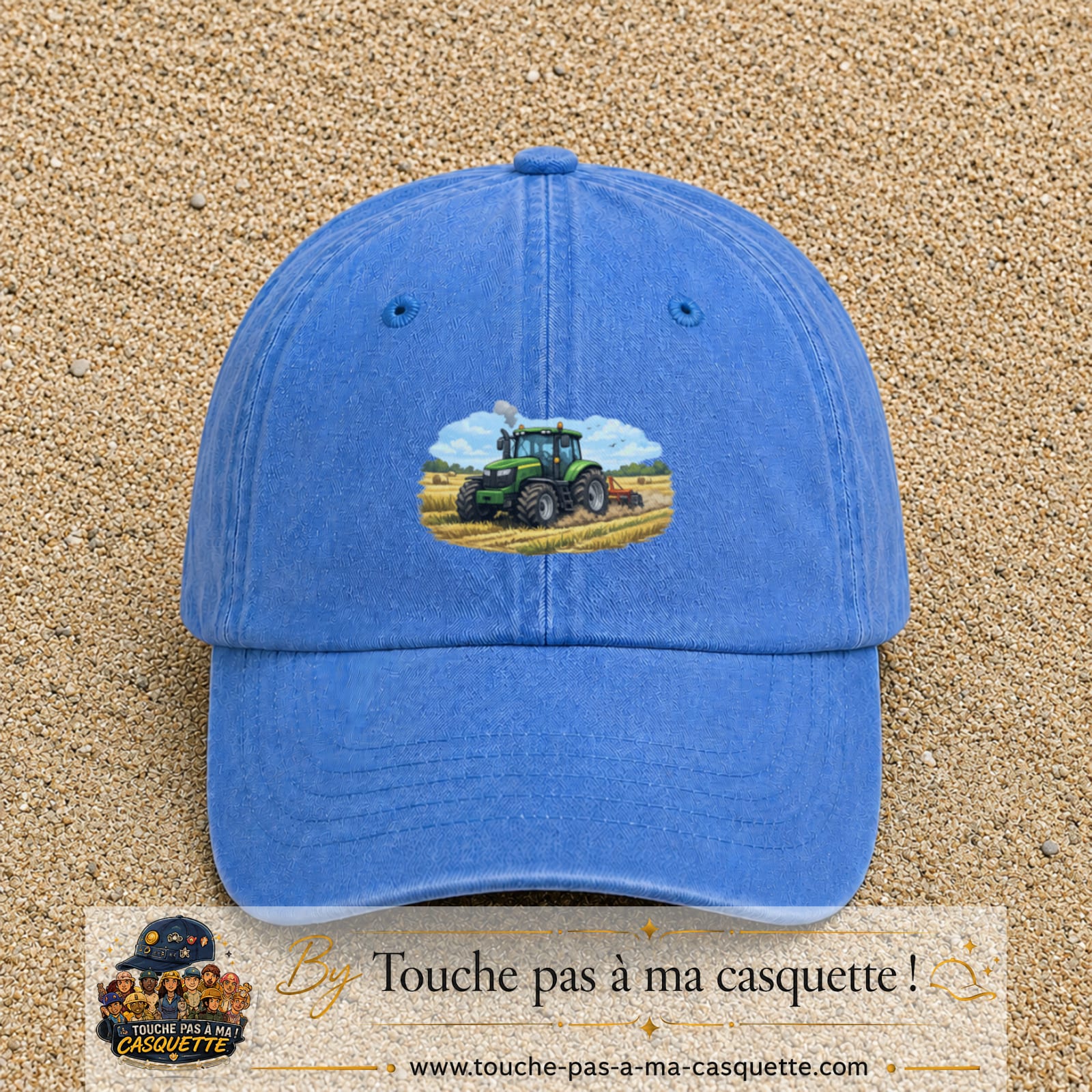 Casquette baseball Bleu ciel délavé 100% coton avec motif Tracteur agricole 5 cm - image principale