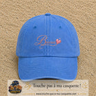 Casquette baseball Bleu ciel délavé 100% coton avec visuel Bisous cœur 5 cm - image produit principale