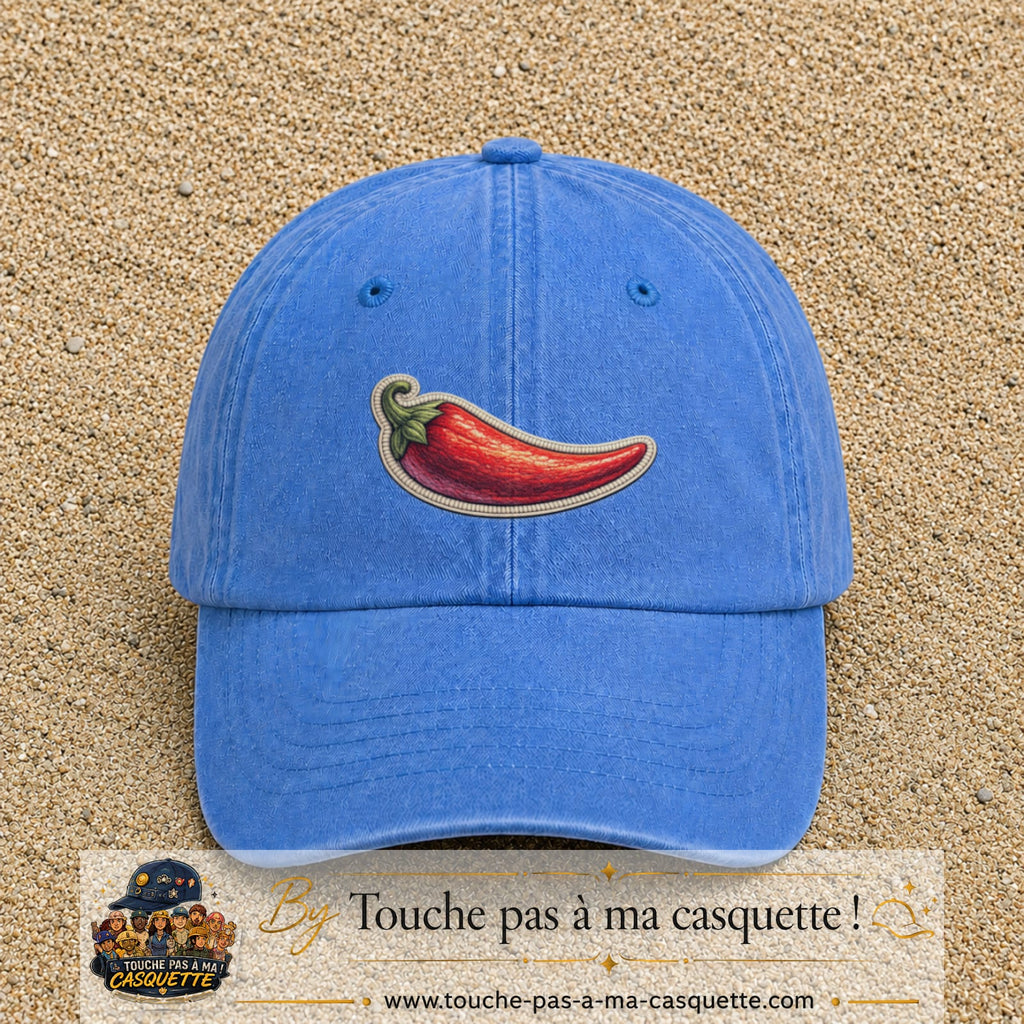Casquette Bleu ciel délavé motif Piment piquant 5 cm - vue principale