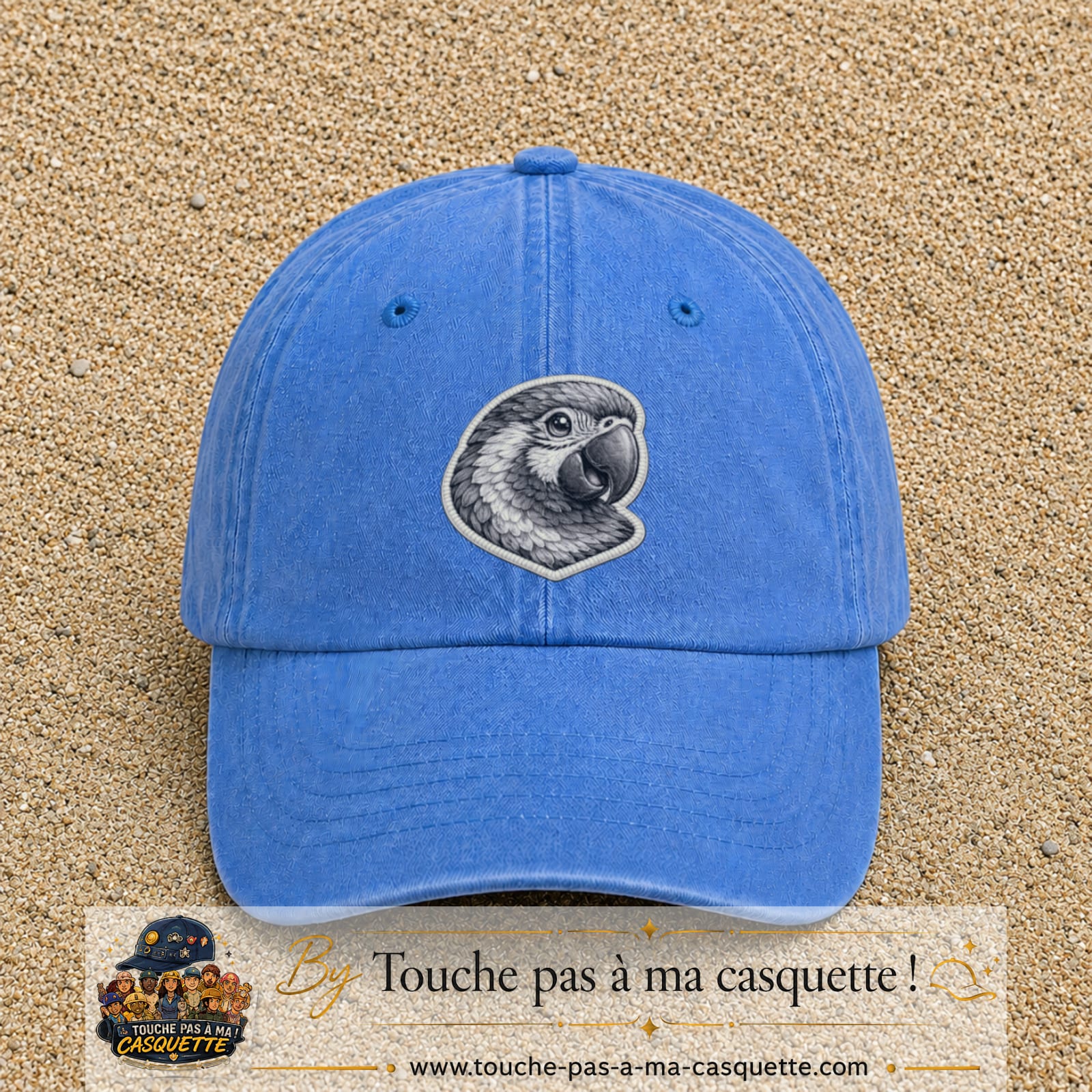 Casquette Bleu ciel délavé motif Perroquet majestueux 7 cm - vue principale