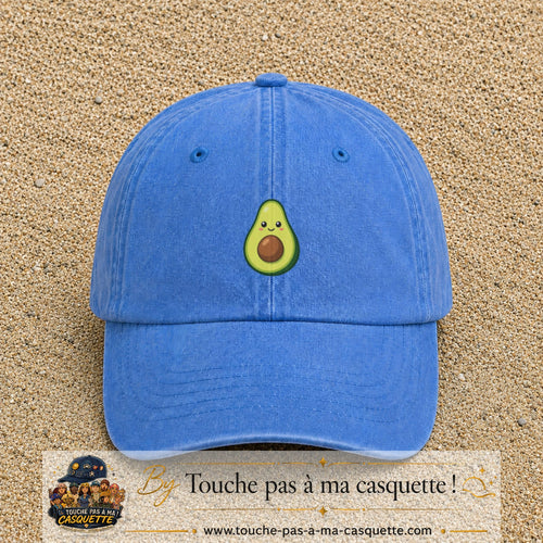 Casquette baseball Bleu ciel délavé 100% coton avec visuel Avocat kawaii 5 cm - image produit principale
