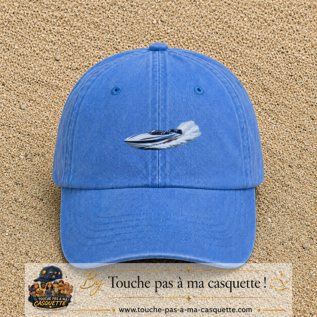 Casquette baseball Bleu ciel délavé 100% coton avec motif Bateau rapide 7 cm - image principale