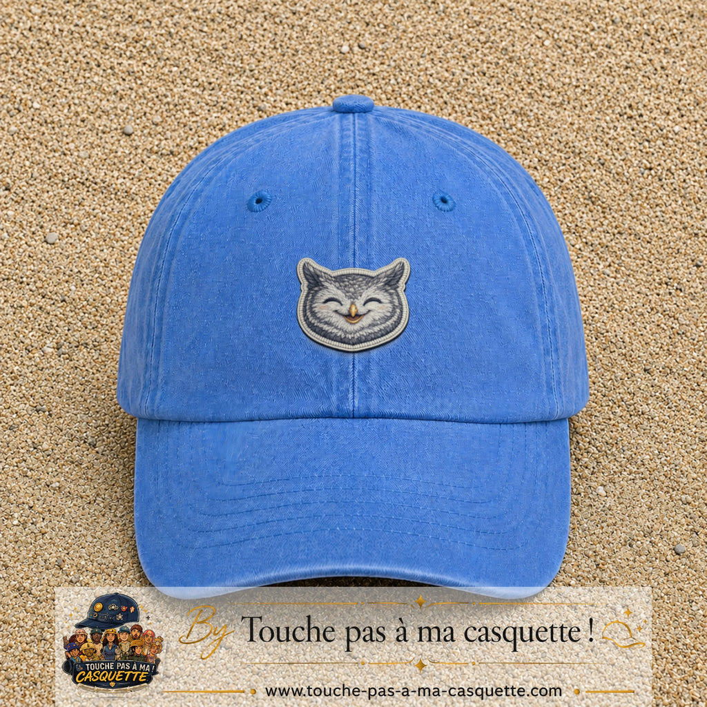 Casquette Bleu ciel délavé motif Hibou rieur 5 cm - vue principale