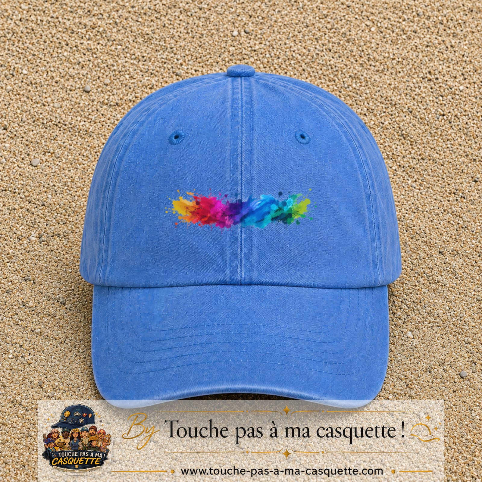 Casquette baseball Bleu ciel délavé 100% coton avec visuel Éclaboussure peinture 3 cm - image produit principale